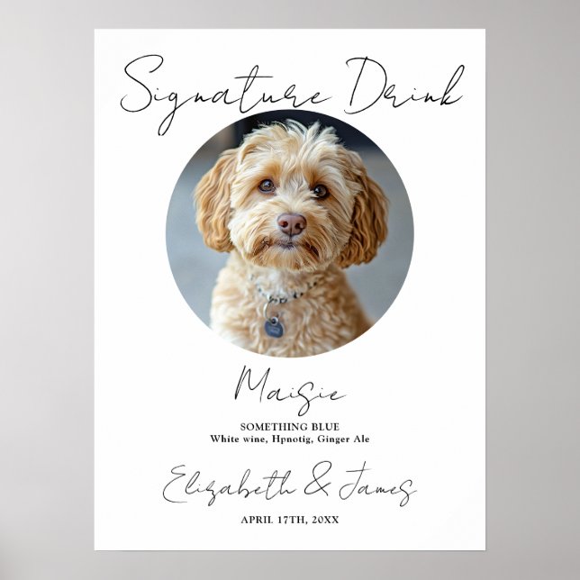 Bröllopsdryck med signatur Hund Foto Skylt (Framsidan)