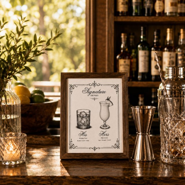 Bröllopsdrycker Hans och Hennes Poster (A simple poster with His and Hers Signature Drinks Menu Poster. )