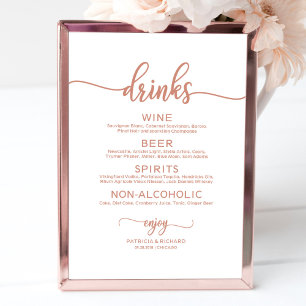 Bröllopsdryckesbarmeny Rose Gold Kalligrafi Poster