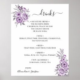 Bröllopsdryckesmeny för blommande orkidéer skylt