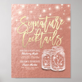 Bröllopsdryckmeny Mason Jars Rose Gold Poster