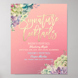 Bröllopsdryckmeny Vattenfärg Sukkulent Poster