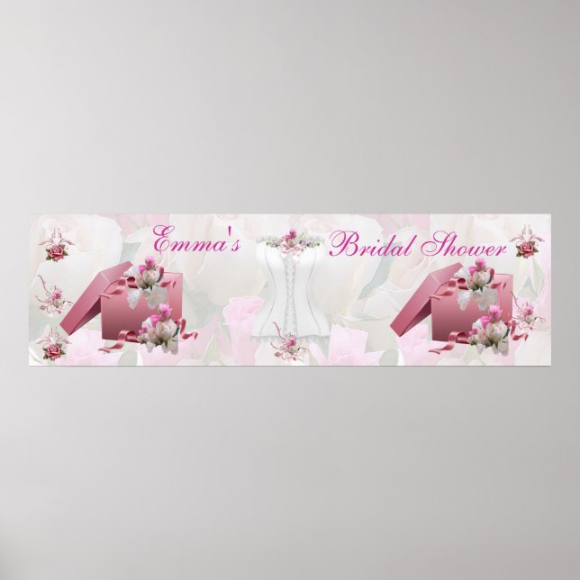 Bröllopsdusch-affisch Vit Rosa Blommig Poster (Framsidan)