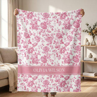 Bröllopsdusch | Anpassad mors dag rosa blommor Fleecefilt