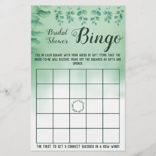 Brollopsdusch Bingo Grönska Eucalyptus Spelkort Flygblad