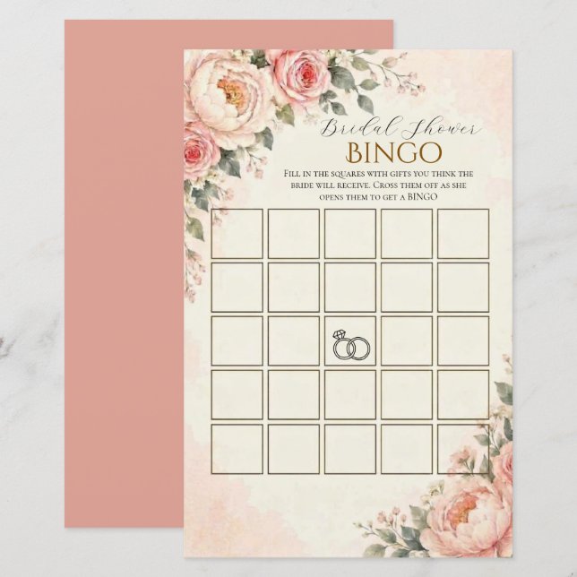 Bröllopsdusch Bingo Spelkort i Rosa (Fram/baksida)
