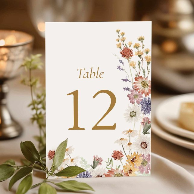 Bröllopsdusch Bordnummer med Vilda Blommor Bordsnummer (Wildflower Bridal Shower Table Number)