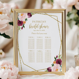Bröllopsdusch Bordskarta med Rosabränd Floral Poster