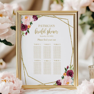 Bröllopsdusch Bordskarta med Rosabränd Floral Poster