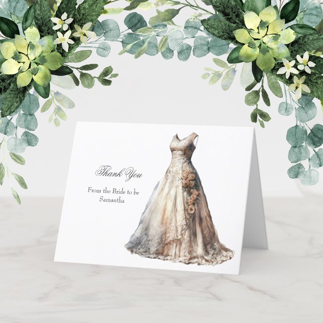 Bröllopsdusch Bröllopsklänning Tackkort (Wedding Dress Bridal Shower Thank you cards)