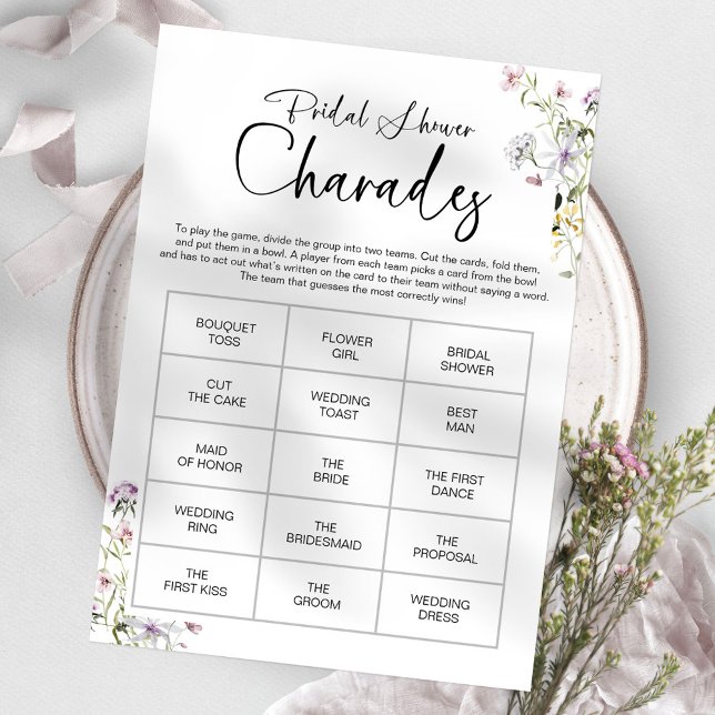 Bröllopsdusch Charades-spel med vilda blommor Inbjudningar (Skapare uppladdad)