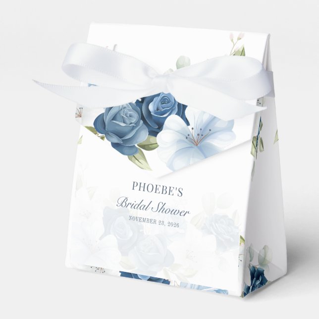 Bröllopsdusch Dammig Blå Blommig Rustik Presentaskar (Framsidan Sidan)
