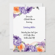 Bröllopsdusch Dammig Mauve Peach Pion Invitation