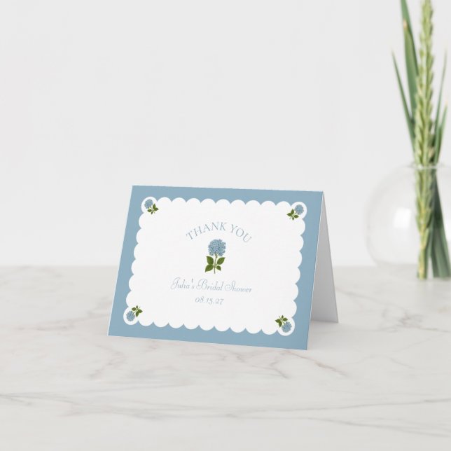 Bröllopsdusch Dammtor Blue Hydrangea Chic Scallope Tack Kort (Framsida)