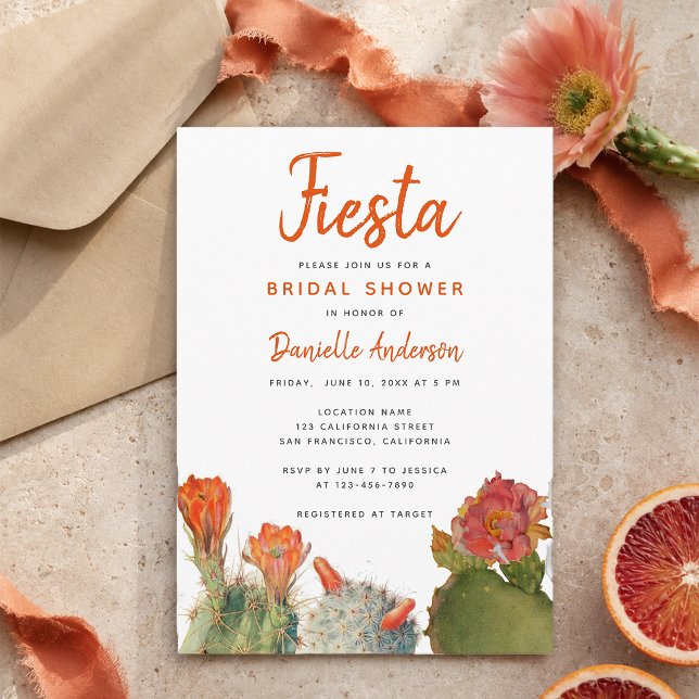 Bröllopsdusch Fiesta Kactusblommor Akvarell Inbjudningar (Skapare uppladdad)