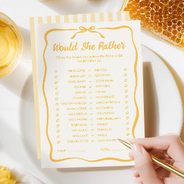 Bröllopsdusch för älskling - Gissa vad hon hellre  Anteckningskort