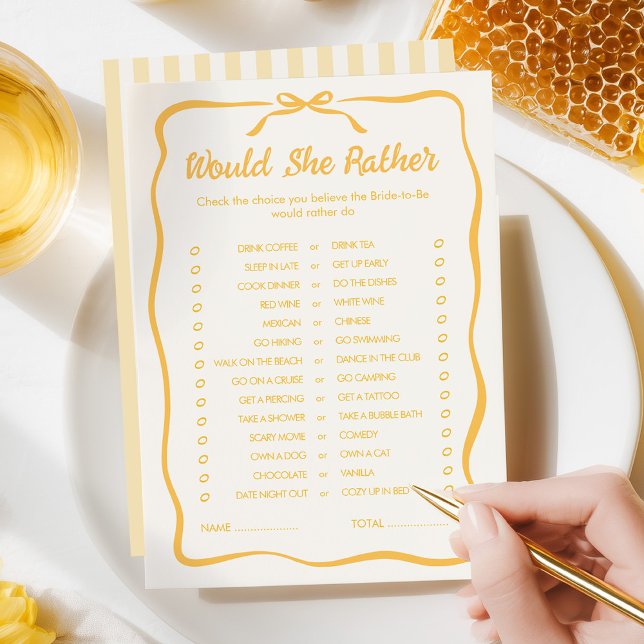 Bröllopsdusch för älskling - Gissa vad hon hellre  Anteckningskort (Skapare uppladdad)