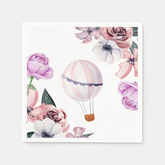 Bröllopsdusch för blomsterfylld hetluftballong pappersservett (Framsidan)
