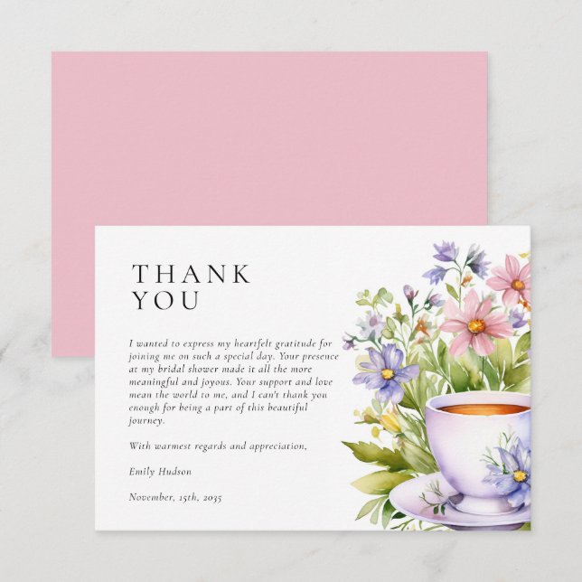 Bröllopsdusch för blomsterteparty tack kort (Fram/baksida)