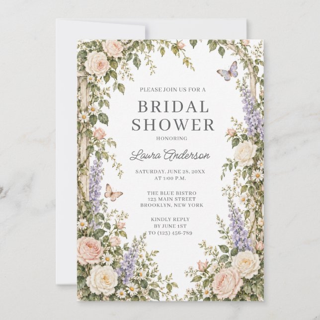 Bröllopsdusch för blomsterträdgård inbjudningar (Framsida)