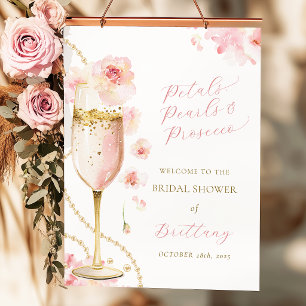Bröllopsdusch för Blush Petals Pearls Prosecco Poster