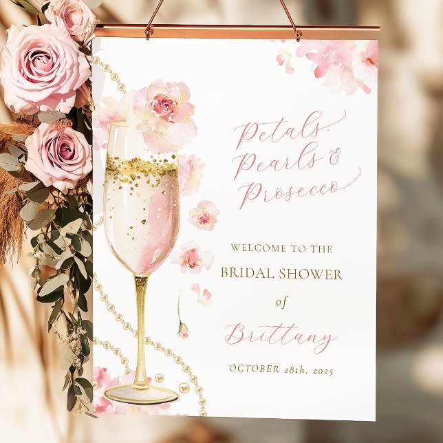Bröllopsdusch för Blush Petals Pearls Prosecco Poster (Skapare uppladdad)
