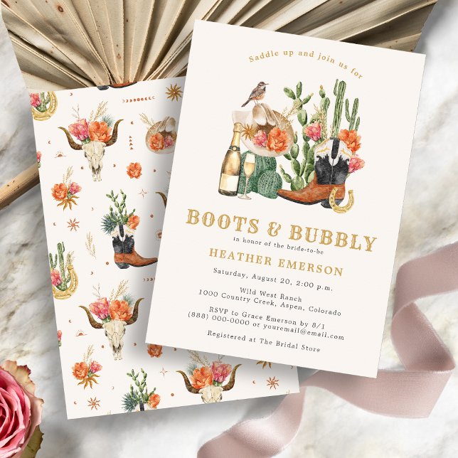 Bröllopsdusch för Boots Inbjudningar (Watercolor Boots and Bubbly Bridal Shower Invitation by Painted Papery
)