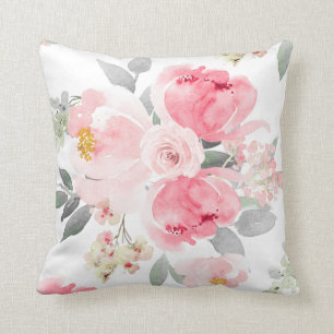 Bröllopsdusch för brud Blush Rosa Vattenfärg Blomm Kudde