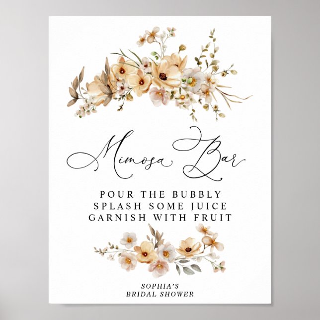 Bröllopsdusch för brudpar med Beige Vilda Blommor  Poster (Framsidan)