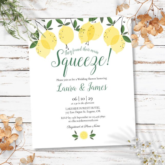 Bröllopsdusch för budget Citroner Inbjudan (Budget Wedding Shower Squeeze Lemons Invitation)