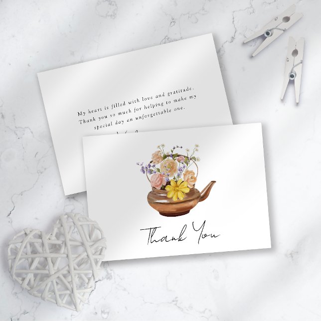 Bröllopsdusch för Floral Tekanna Tea Party Tack Kort (Skapare uppladdad)