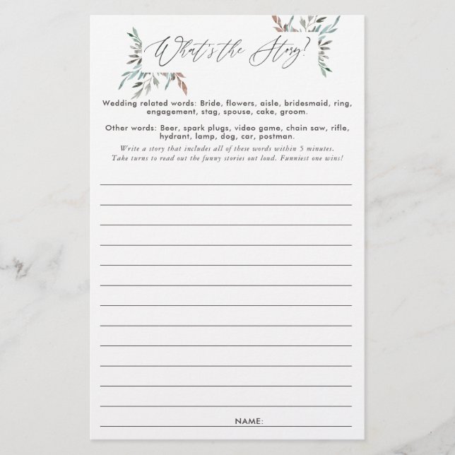 Bröllopsdusch för grönska Vad är historien spel (Framsida)