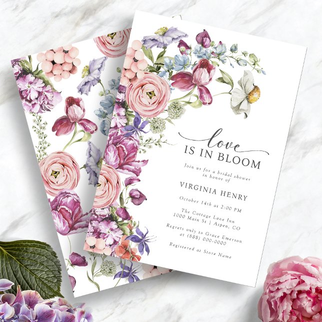 Bröllopsdusch för Love In Bloom Inbjudningar (Love In Bloom Jewel Tone Floral Bridal Shower Invitation By Painted Paperie)