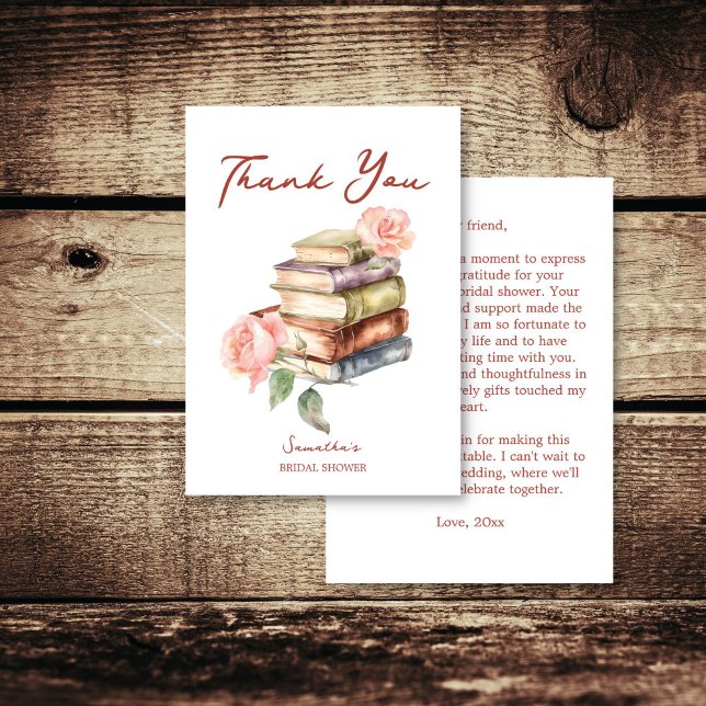 Bröllopsdusch för ny berättelsebok kapitel tack kort (Story book new chapter books themed bridal shower thank you card)
