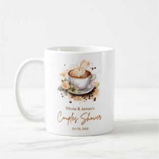 Bröllopsdusch för par med blombrunt kaffetema kaffemugg