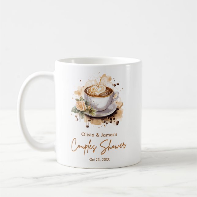 Bröllopsdusch för par med blombrunt kaffetema kaffemugg (Vänster)