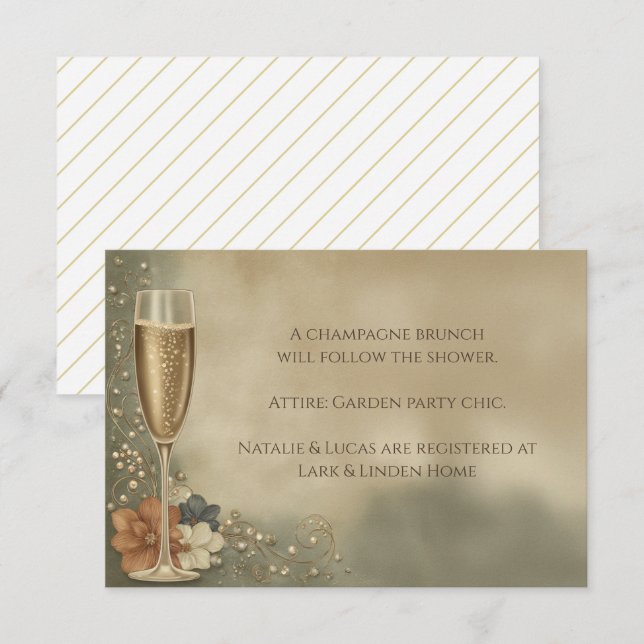 Bröllopsdusch för par med champagne och blommor tilläggskort (Fram/baksida)