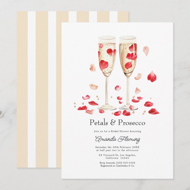 Bröllopsdusch för Petals & Prosecco Champagne Inbjudningar (Fram/baksida)