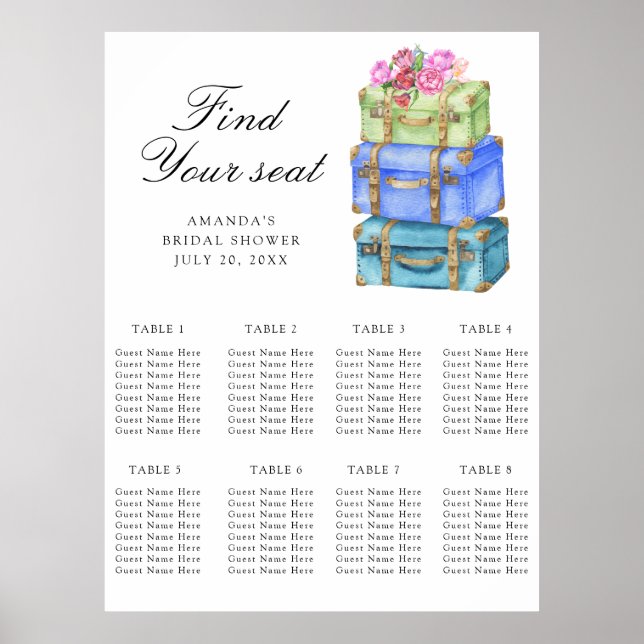 Bröllopsdusch för resor Bordskarta för bröllop Poster (Framsidan)