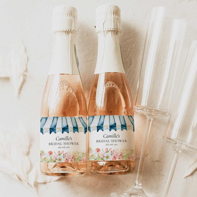 Bröllopsdusch för Rosa Blomsterträdgård (Elegant Garden Bridal Shower Mini Champagne Labels)