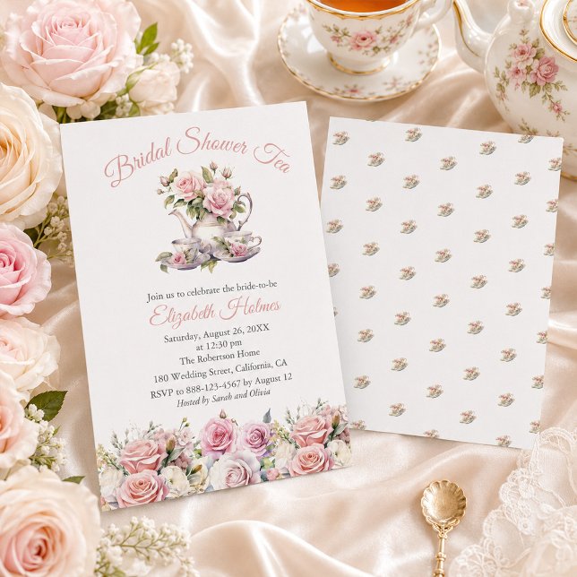 Bröllopsdusch för Rosa Rosor Tea Brunch  Inbjudningar (Blush Pink Roses Bridal Shower Tea Brunch Invitation)