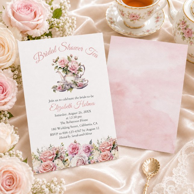 Bröllopsdusch för Rosa Rosor Tea Brunch  Inbjudningar (Blush Pink Roses Bridal Shower Tea Brunch Invitation)