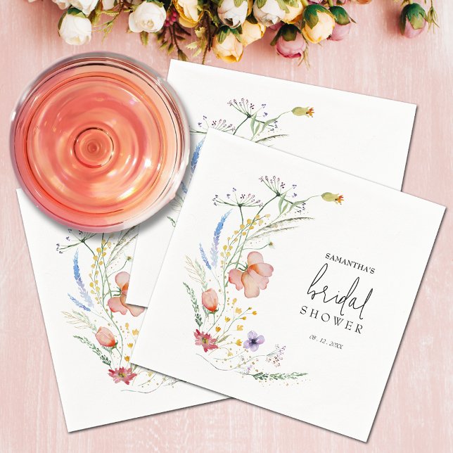 Bröllopsdusch för vilda blommor pappersservett (Wildflowers Bridal Shower Napkins)