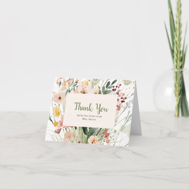 Bröllopsdusch för vilda blommor tack kort (Framsida)
