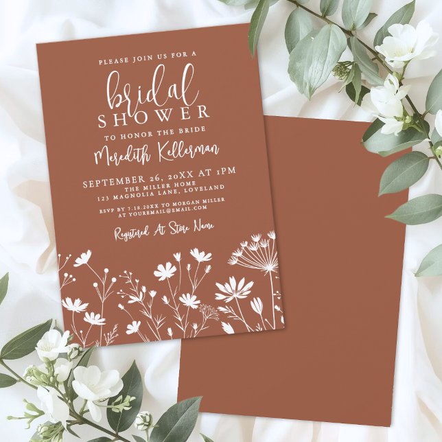 Bröllopsdusch för vildblomma bränd orange inbjudningar (Wildflower Burnt Orange Bridal Shower Invitation )