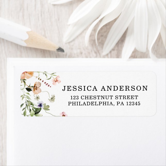 Bröllopsdusch för vildblomma Rustik Rosa Blommiga  Returadress Etikett (Insitu)