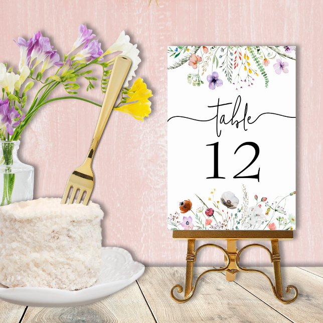 Bröllopsdusch för vildblommor  bordsnummer (Wildflower bridal shower table number cards - order ULTRA HEAVY 240 lb paper or Semi-Gloss 110 lb)