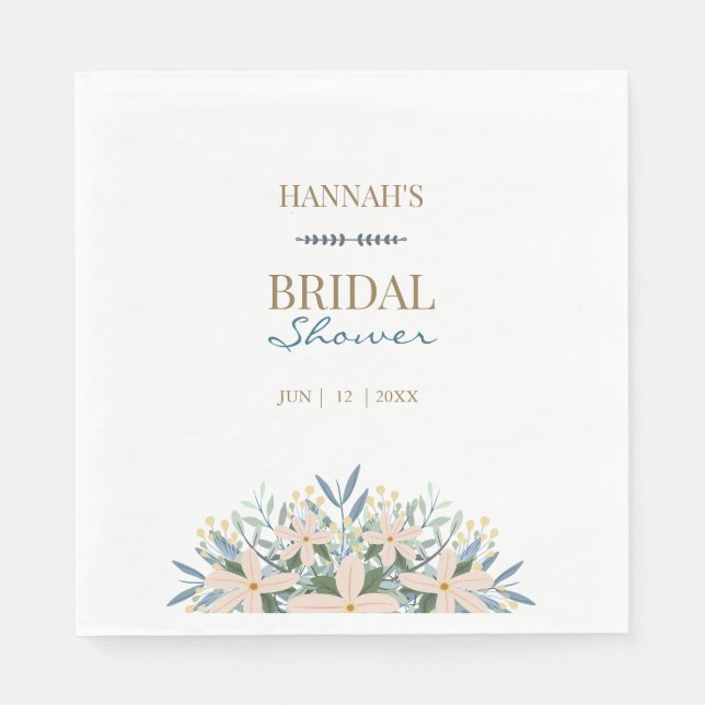 Bröllopsdusch för vildblommor Eleganta namn Datum  Pappersservett (Framsidan)