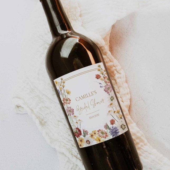 Bröllopsdusch för vildblomstrande trädgård vinflaska etikett (Wildflower Bridal Shower Wine label
)