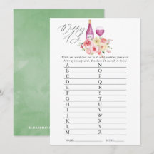 Bröllopsdusch för vinprovning med blommor A-Z spel